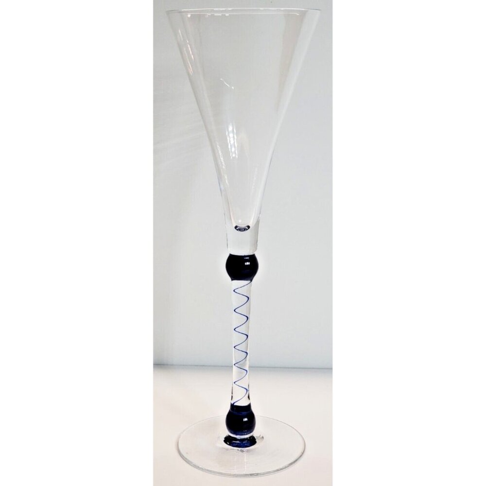 Martini & Rossi Asti Tall Crystal Champagne Glass Cobalt color stem